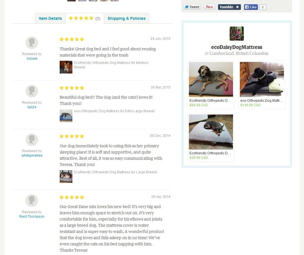 Reviews from Etsy